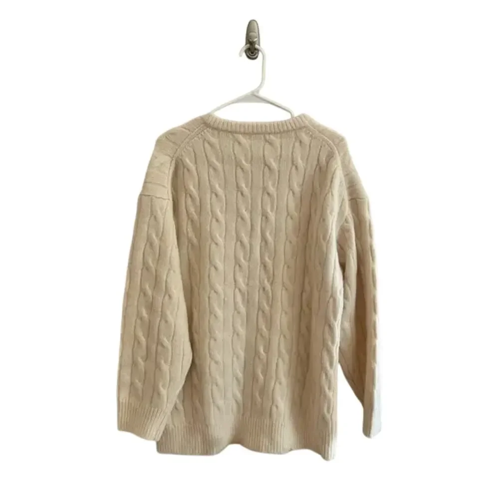 J Crew Relaxed Cable Knit Cardigan Sweater S M CB936 White J.Crew Prep 90s Y2K
